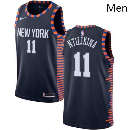 Mens Nike New York Knicks 11 Frank Ntilikina Swingman Navy Blue NBA Jersey 2018 19 City Edition
